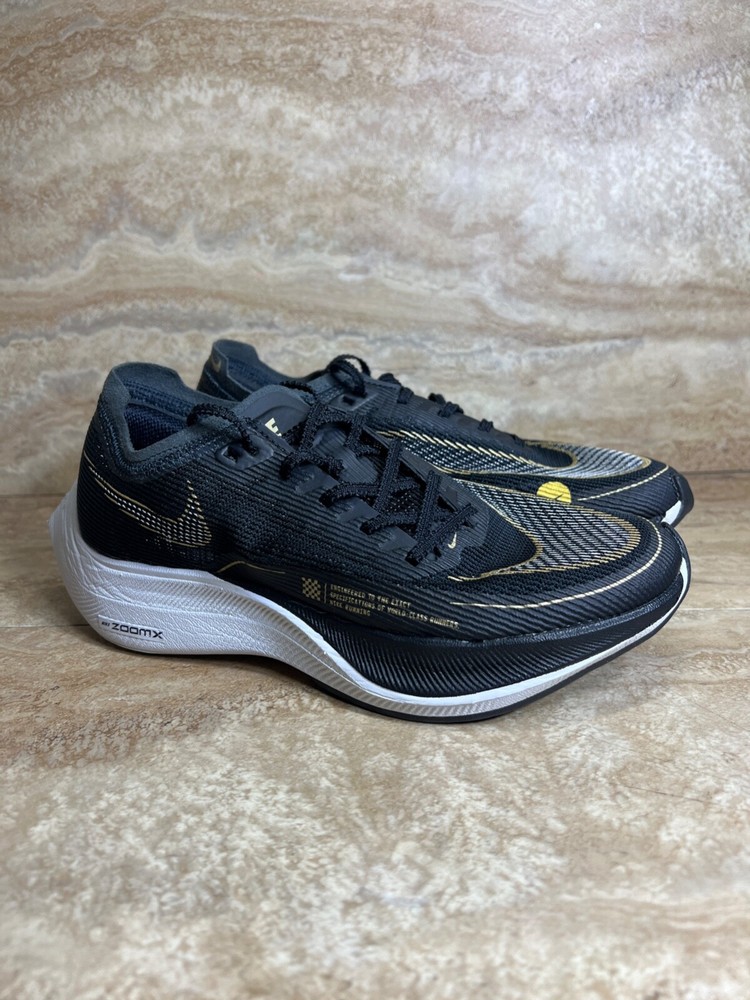 Nike ZoomX Vaporfly Next% Running Shoes Black White Gold Women's Size 7 CU4123-001
