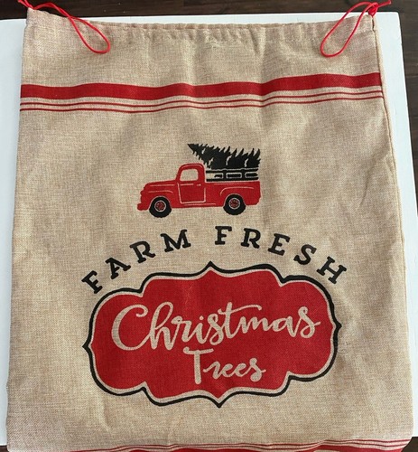 Christmas Burlap Gift Bag 20x27 Extra Large Sack With Drawstring Red Truck Tree - Picture 4 of 14