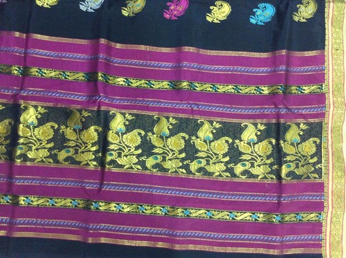 Om Vintage Indian Sari Art Silk Zari Thread Woven Black Saree Fabric Y11654 - Picture 9 of 12
