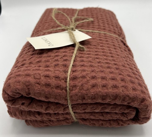 Linen Q Terracotta Waffle Linen Throw Breathable 53”x 81”Airy Linen Fabric - Picture 5 of 5