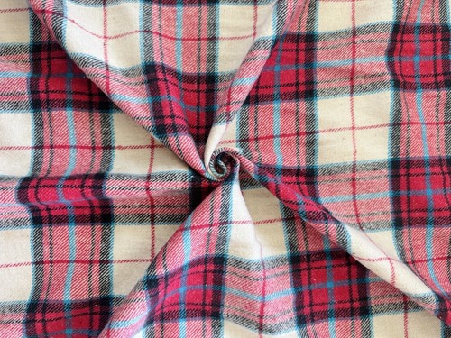 Flannel Fabric 100% Cotton Handloom Plaid Red Blue White 42” Wide By The Yard - Picture 5 of 6
