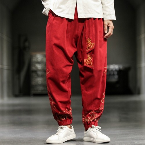 Pantalones chinos de kung fu para hombre piernas anchas estampado floral cordones artes marciales - Imagen 13 de 20