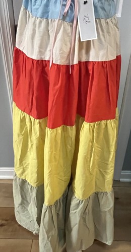 Fore Tiered Stripe Maxi Dress Sundress Colorful Open Back Poplin New NWT Stile M - Picture 8 of 11