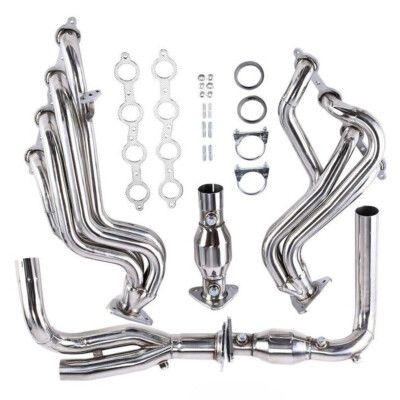 SS Polished Long Tube Exhaust Header+Y-Pipe Fit 99-05 Silverado Sierra 4.8L 5.3L