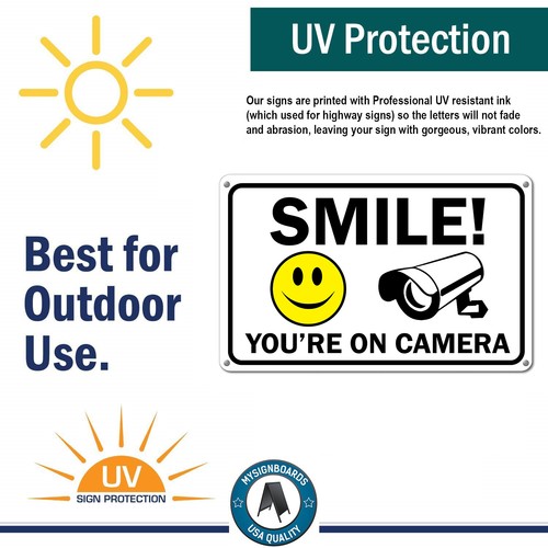 Smile You're on Camera Sign Video Surveillance Signs 11"x 7" UV Protected cctv  - 第 3/8 張圖片