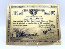 Vintage 1936 OPEN ROAD PIONEERS CLUB Membership Certificate Magazine SCARCE!