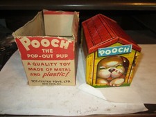 Vintage "POOCH The Pop-Out Pup Dog in Doghouse Tin Tot Tested Toy USA - WORKING