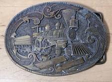 Vintage Engraved Railroad Commemorative Train Locomotive Belt Buckle 3.5"