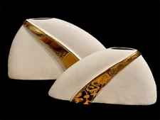 Large Pair of 1980s Beige & Gold Striped Vase by Jaru of California