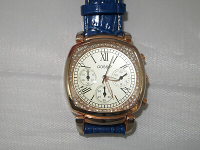 Gossip GSP828 Rose Gold Rhinestone Leather Quartz Chronograph Watch ~ New Batt
