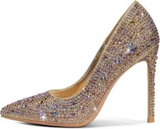 Women's Gold Rhinestone Slip on Stiletto Pointed Toe Pumps- NEW IN BOX STUNNING