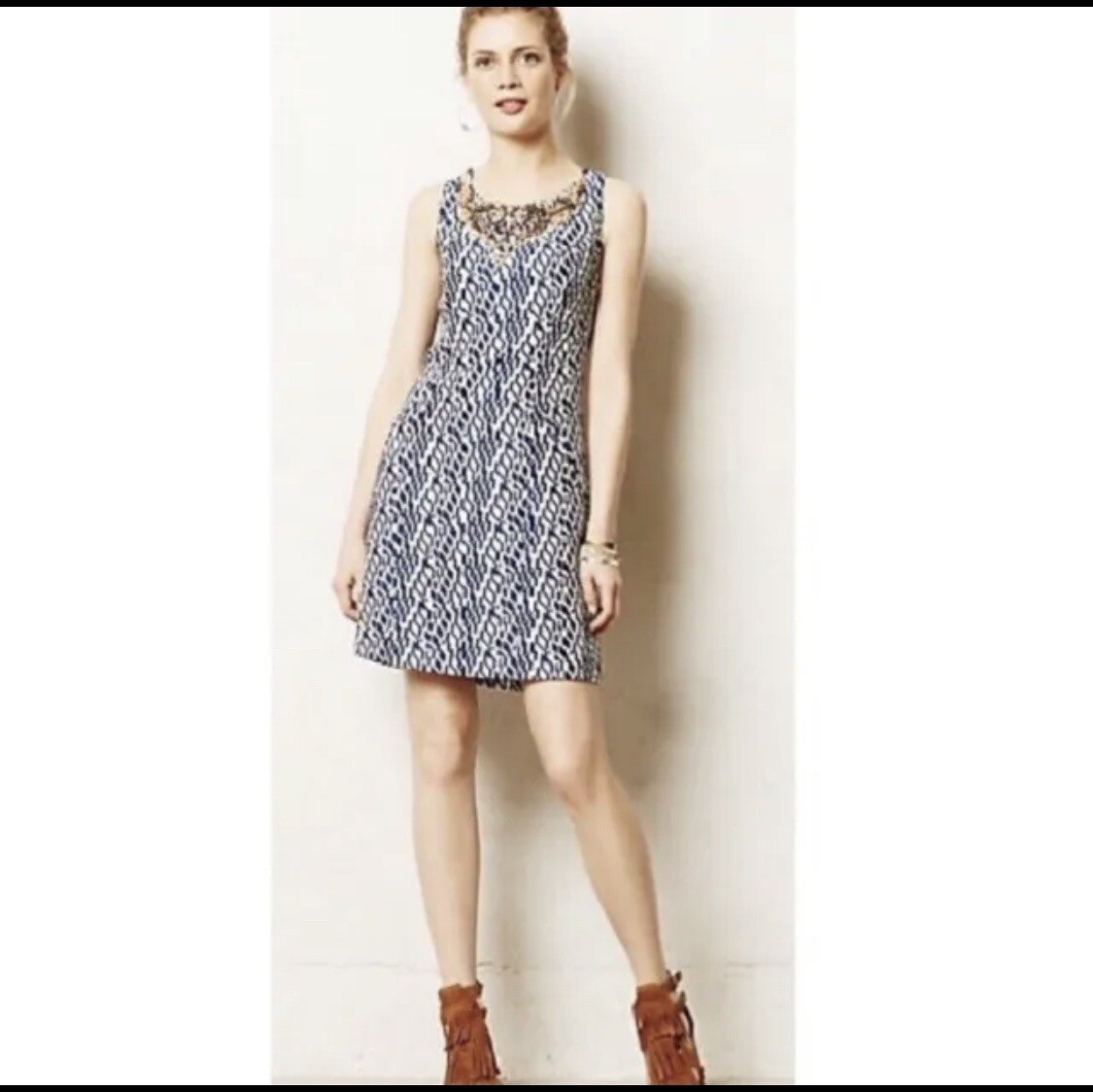 moulinette soeurs beaded dress Mulberry Road Anthropologie Wooden Bead Dress Pockets 8 FP Movement Hot Shot penny shoes Color:Cyan Blue