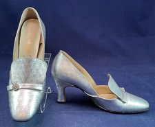 Vintage Vogue House Holographic Silver Rhinestone Button Penny Loafers Shoes