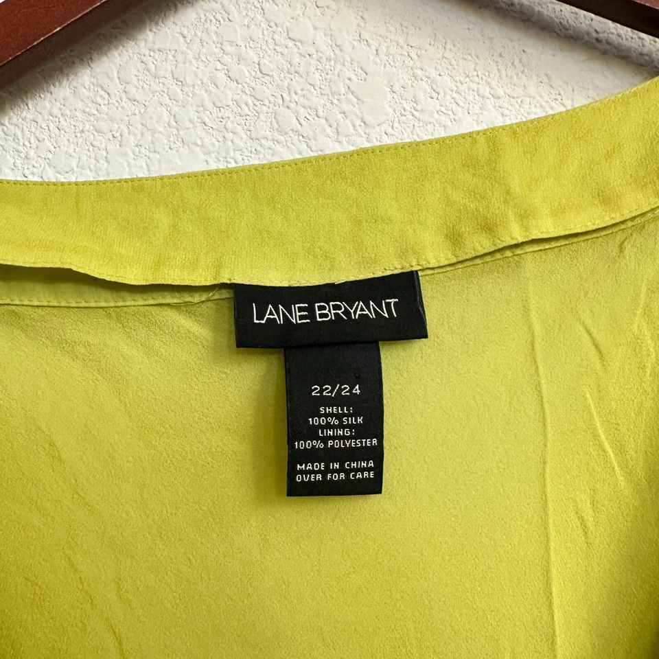 Lane Bryant Top 22/24 Babydoll 100% Silk Women Y2K Beaded Chartreuse Sheer - Image 4 of 4
