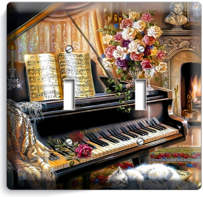 Grand Piano Keys Beethoven Flowers Vase Cat 2 Gang Light Switch Plate Room Decor Ebay