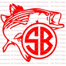 Custom Yeti Sized Striped Bass Fishing Monogram Vinyl Decal Striper Sticker