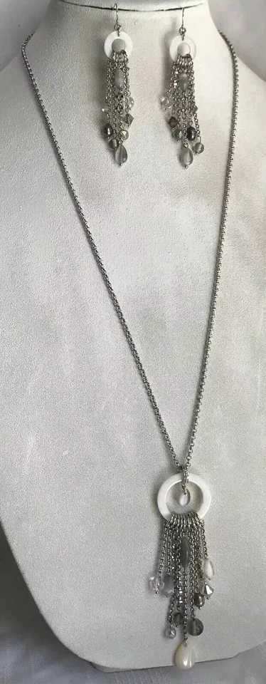 Pendiente Collar Lia Sophia Cascade 26-29" Largo Tono Plateado MOP Gris Ojo de Gato Foto 4 de 4