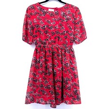 UO Pins & Needles Vintage Y2K  Boho Chiffon Babydoll Red & Orange Poof Sleeve S