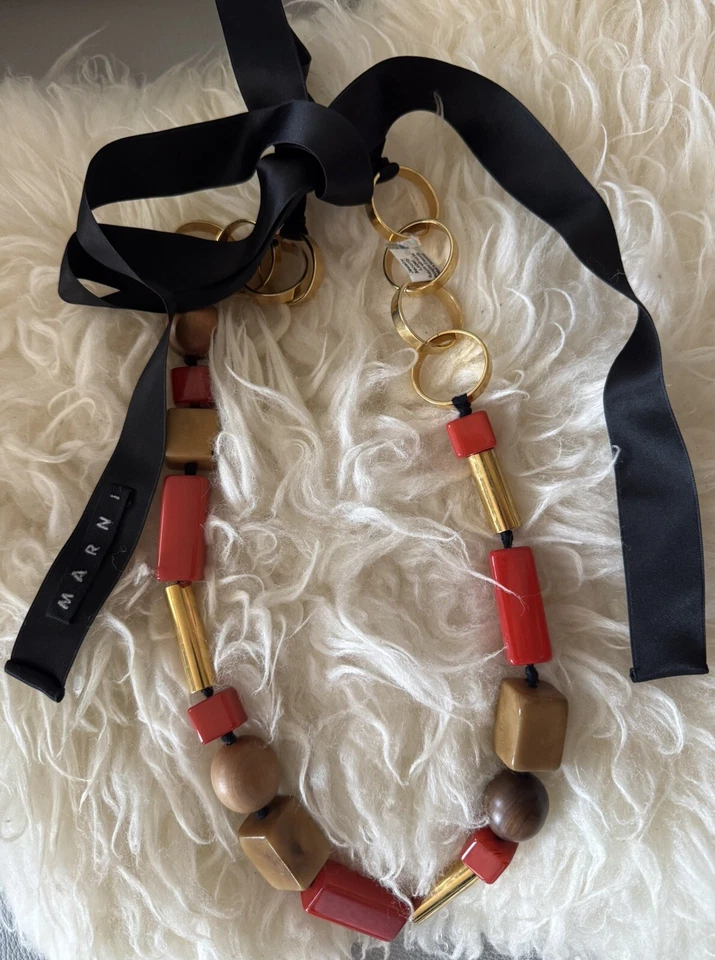 Collar de resina, madera y cinta MARNI original raro Foto 4 de 4