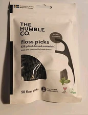 The Humble Co. Plant-Based Twin Floss Picks Mint Flavor-Charcoal Infused 50 PCS