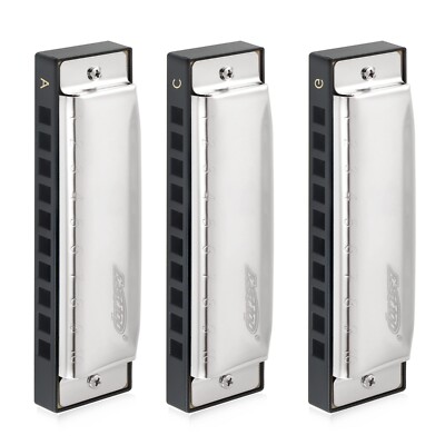 EASTTOP Harmonica Set of 3 10Hole Blue Harp Mouth Organ Diatonic Blues Harmonica