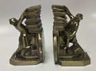 PM CRAFTSMAN Cast Metal Brass Bookends Colonial Librarian Falling Books USA