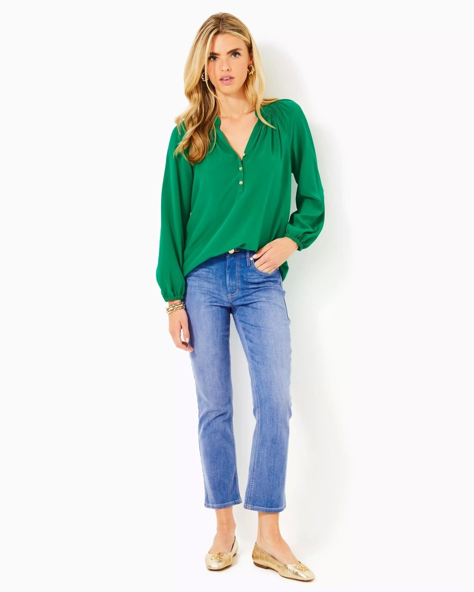 New Lilly Pulitzer Elsa Silk Top, Fiddle Leaf Green, Size XL
