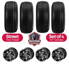 10" Yukon Machined Black Golf Cart Wheels and Tires Combo (205/65-10) Set of 4