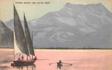 WHERE MOUNT AND WATER MEET SHIP JAPAN WATERCOLOR ORSONI POSTCARD (c. 1910)