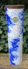 alte Vase Stangenvase Italienische Kunst Emaille Handarbeit blau wei&szlig; 1420 g