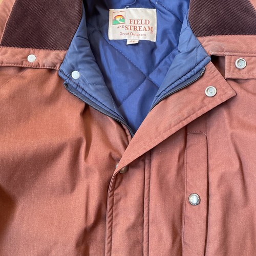 Vtg Field & Stream Great Outdoors  Rust Chore Barn Coat Blue Quilt Lined Sz 46 - Picture 5 of 23