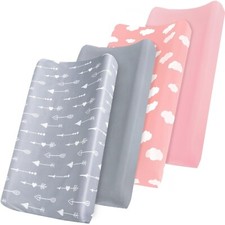4-Pack Diaper Changing Pad Covers 32"x16" Fitted for Girls Breathable Crib Sheet