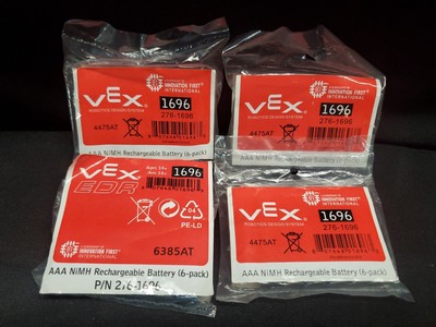 Four VEX Robotics Design System AAA - NiMH Rechargable Battery 6-Pack - New