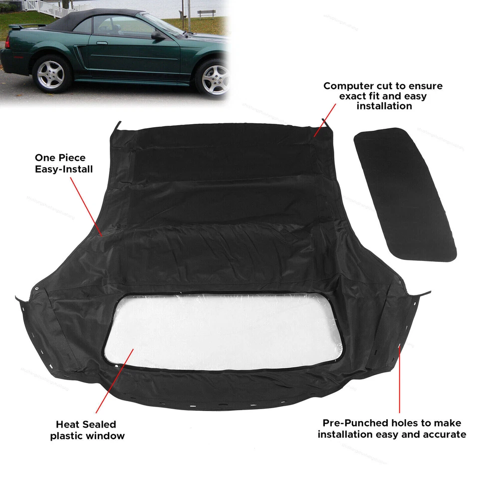 Convertible Soft Top For 1994-2004 Ford Mustang w/DOT Plastic Window Vinyl Black - Image 2 of 4