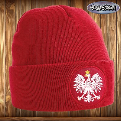 Poland Patch Beechfield Beanie Mens Womens Knitted Hat Cap Polska Poland Eagle