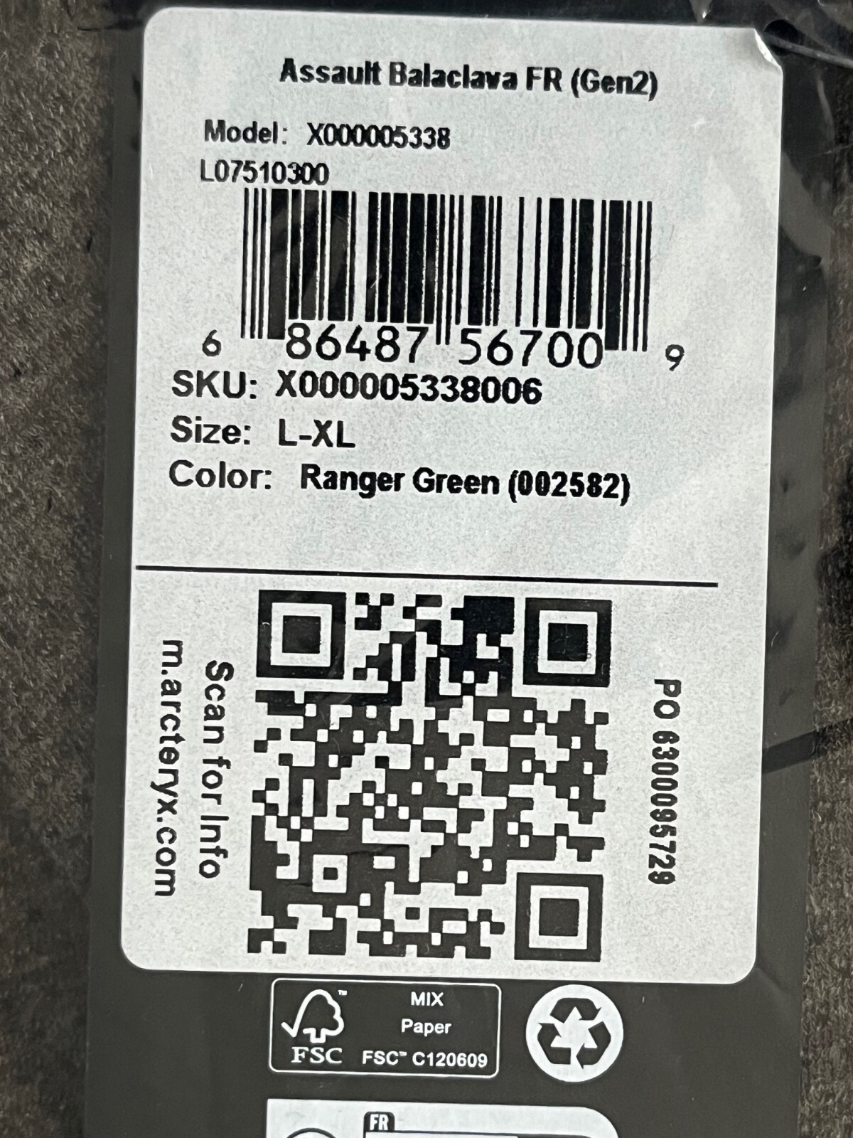 ARC'TERYX Balaclava d’assalto verde Arc’teryx Leaf Ranger FR Gen2 taglia L XL nuovo con etichette