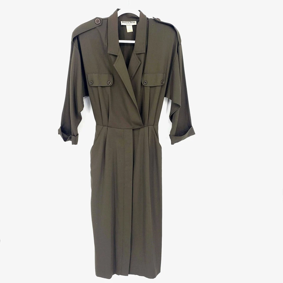 Vestido Vintage Danny & Nicole New York Feminino 8 Gola Verde Exército Manga 3/4 - Imagem 2 de 4