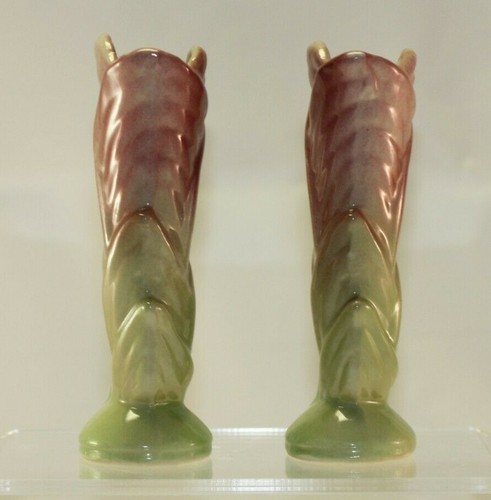 Vintage 1940s Pair of Calla Lilly Art Deco Pink Green Bud Vases, SHAWNEE Pottery - Picture 4 of 5