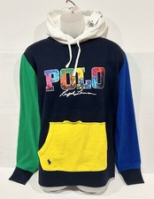 Polo Ralph Lauren Colorblock Fleece Hoodie Paint Splatter Mens Size M Flaw READ