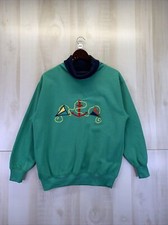 Vintage Sports Accent Womens Green Nautical Embroidered Trurtle Neck Sweatshirt