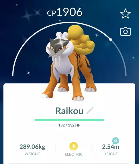 Pokémon Go - Shiny Raikou - Mini P T C - 80.000 Stardust