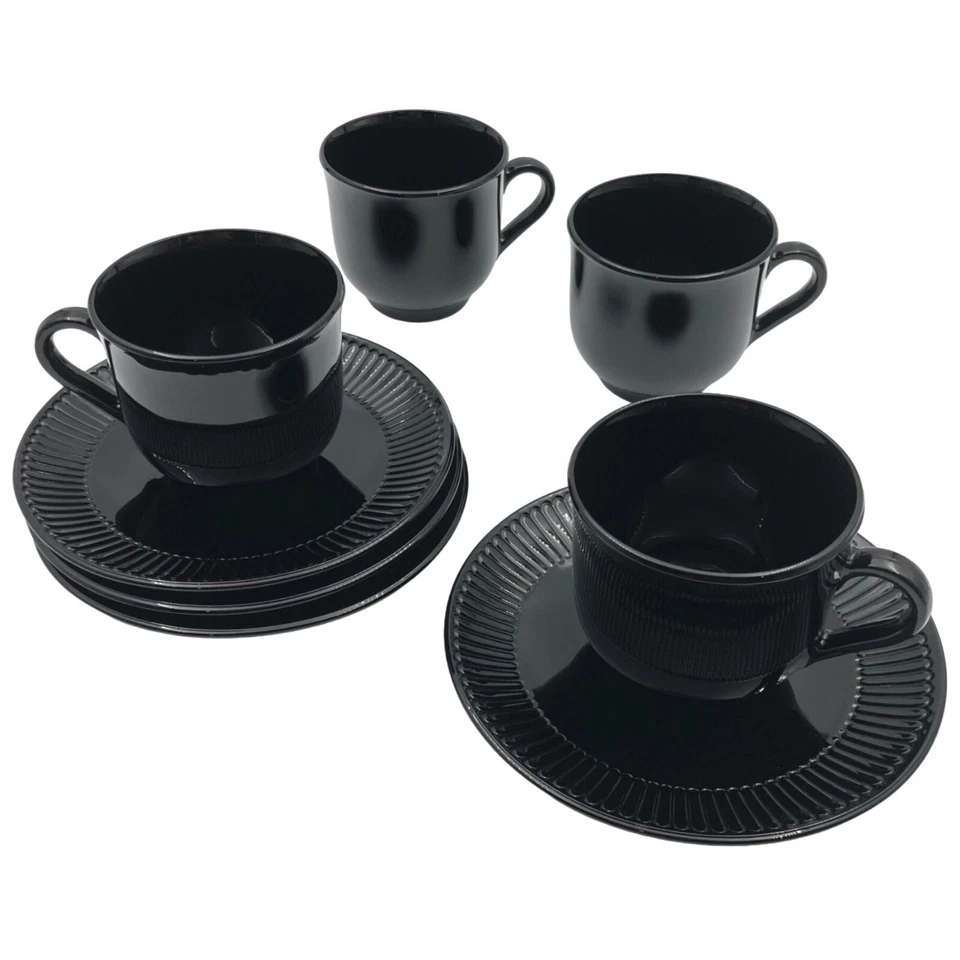 Martha Stewart Everyday Negro Balaustrada Tazas Platillos 4 Juegos Acanalados Francia 8 Piezas Foto 2 de 4