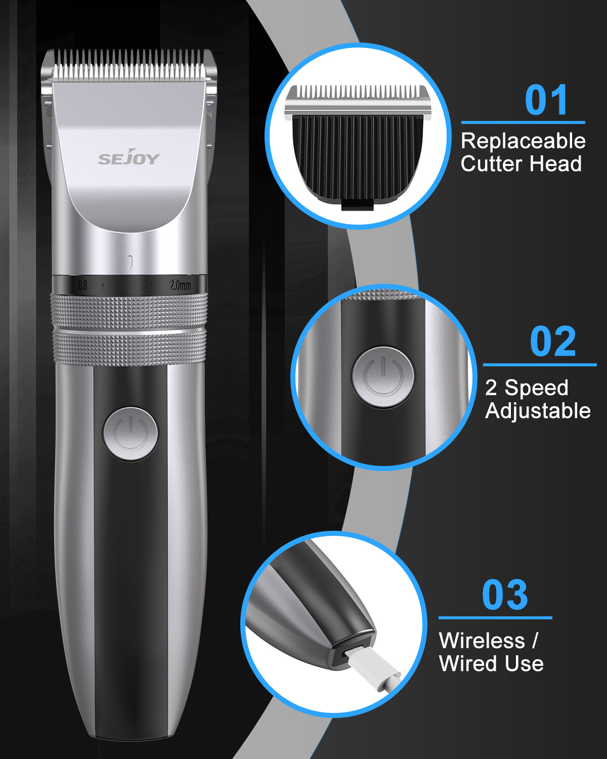 SEJOY Professional Hair Clippers Cordless Barber Trimmer Beard Cutting