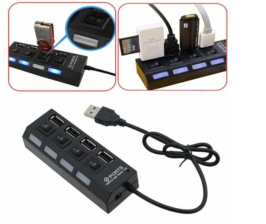 4 Port USB 2.0 Multi Hub Splitter High Speed ON/OFF Switch for Desktop Laptop PC - Image 2 of 4