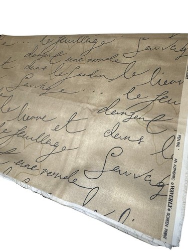 Vtg Waverly Pen Pal French Script Cotton Fabric 2yds - Imagen 4 de 5
