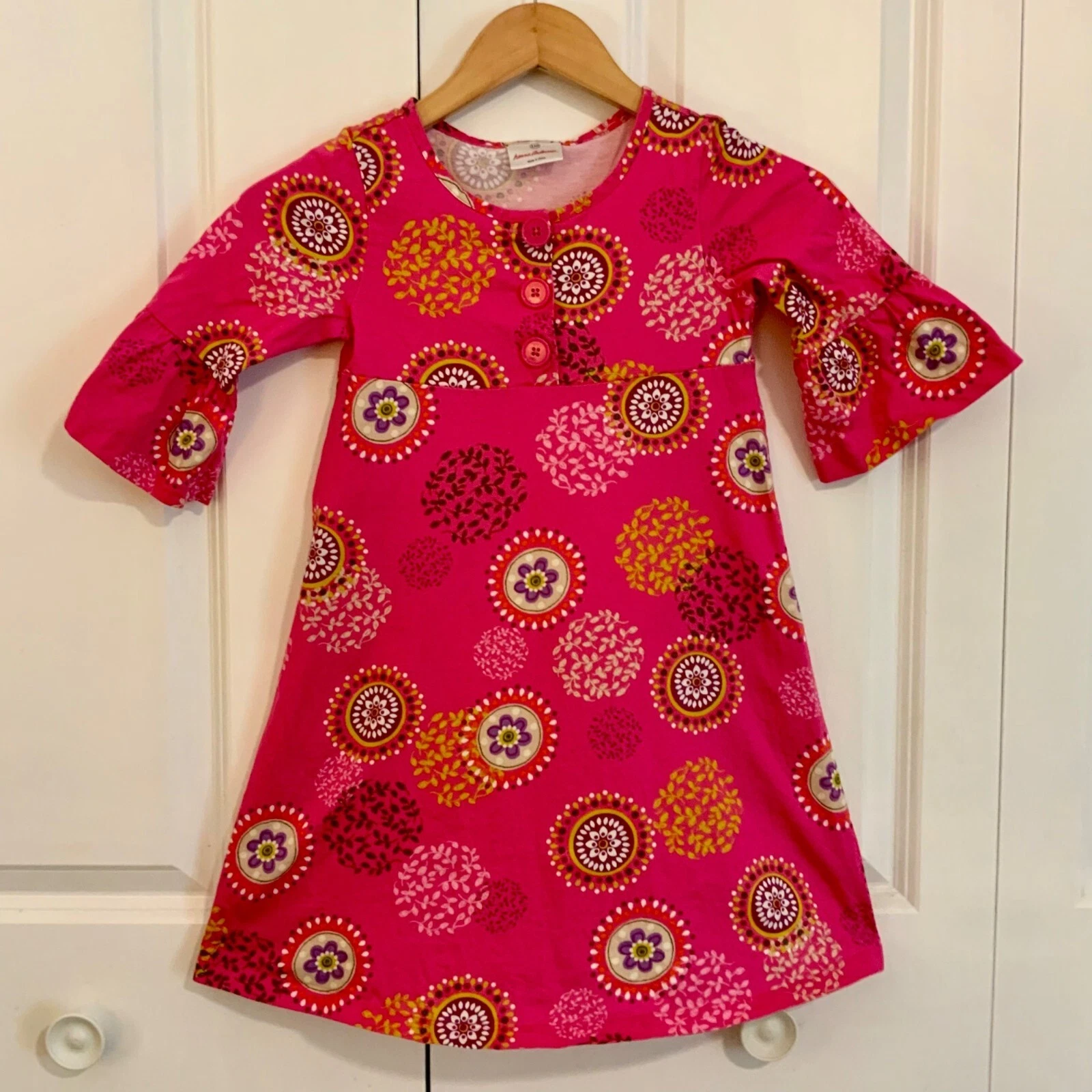 Hanna Andersson Girl’s Pink Medallion Print Bell Sleeve Cotton Dress Size US 5