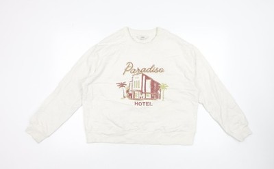 Marks and Spencer Damen Beige Paradiso Grafik Baumwolle Sweatshirt Medium