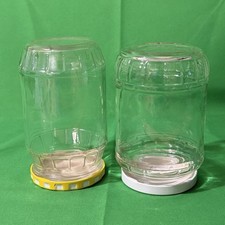 Pickles Jars 2 Vintage Quality Clear Glass 5&rdquo; Yellow And White Metal Lids 16oz