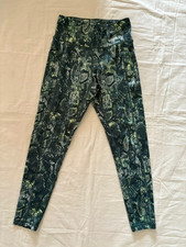 DKNY Sport Leggings Women's Size S Stylish Print Hight Waist Green Pockets Gym