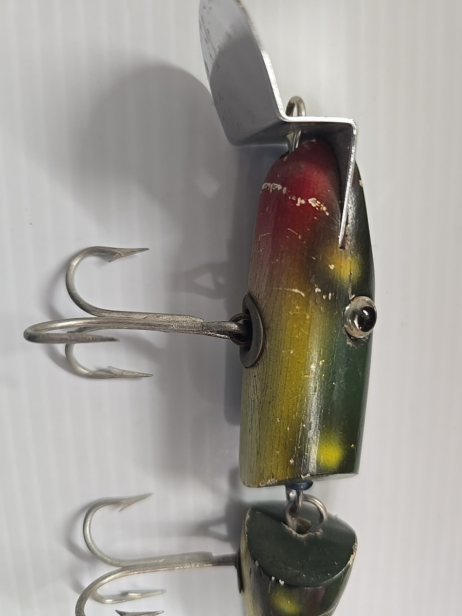 ANCIEN LEURRE DE pêche vintage Creek Chub Huskie articulé Pikie Minnow bois yeux en verre EUR 20,95 - FR